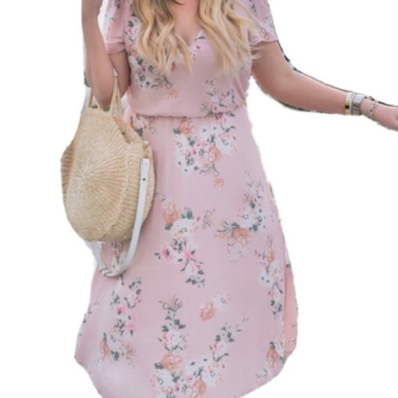 WAYF Blush Pink Midi Dress - Picture 1 of 4